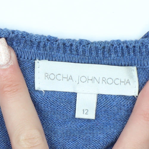 Rocha John Rocha Women Blue Cotton Knit Cardigan Size 12