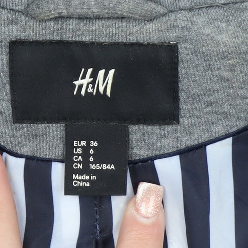 H&M Women's Grey Cotton Blend Double Breasted Blazer Jacket Size 8