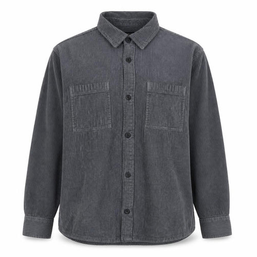 Zara Womens Grey Corduroy Button-Up Shirt Size 14 Long Sleeve