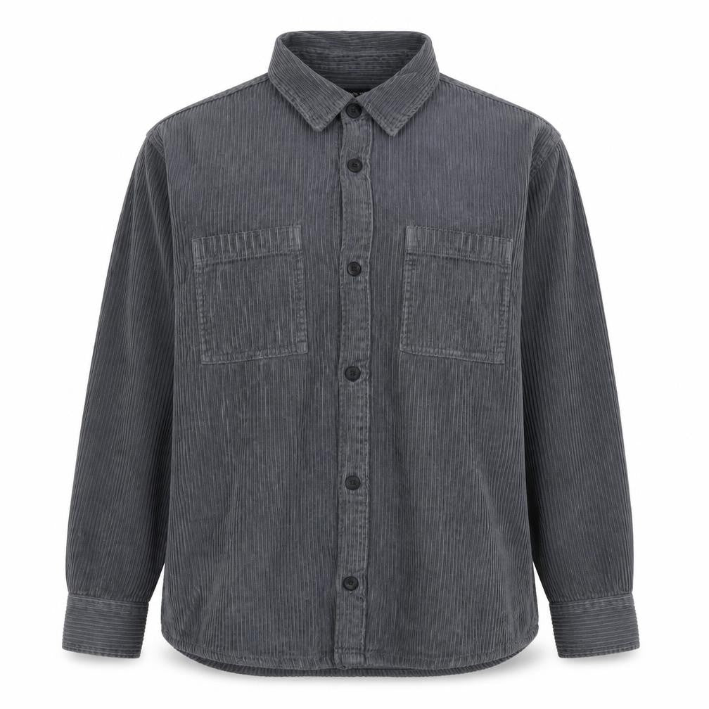 Zara Womens Grey Corduroy Button-Up Shirt Size 14 Long Sleeve