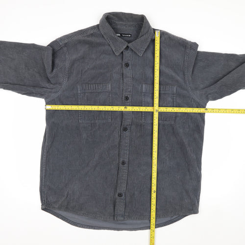 Zara Womens Grey Corduroy Button-Up Shirt Size 14 Long Sleeve