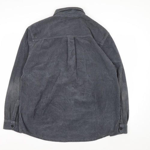 Zara Womens Grey Corduroy Button-Up Shirt Size 14 Long Sleeve
