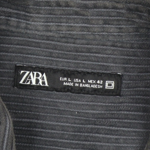 Zara Womens Grey Corduroy Button-Up Shirt Size 14 Long Sleeve