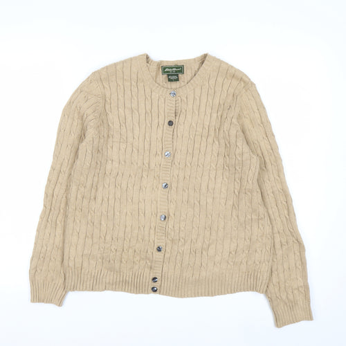 Eddie Bauer Women’s Beige Cable-Knit Cardigan Petite L Cotton Blend