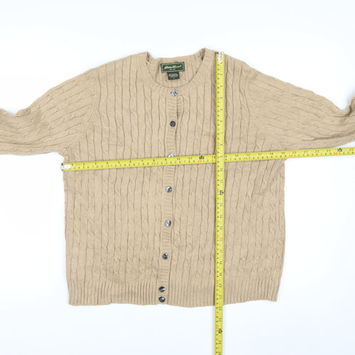 Eddie Bauer Women’s Beige Cable-Knit Cardigan Petite L Cotton Blend