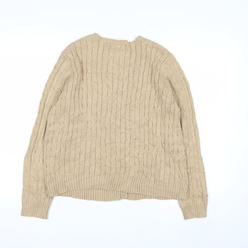 Eddie Bauer Women’s Beige Cable-Knit Cardigan Petite L Cotton Blend