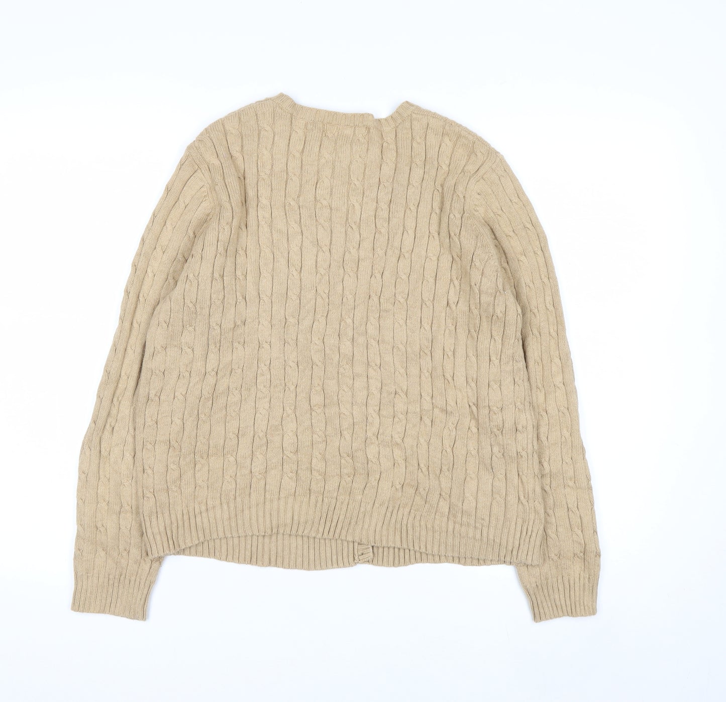 Eddie Bauer Women’s Beige Cable-Knit Cardigan Petite L Cotton Blend