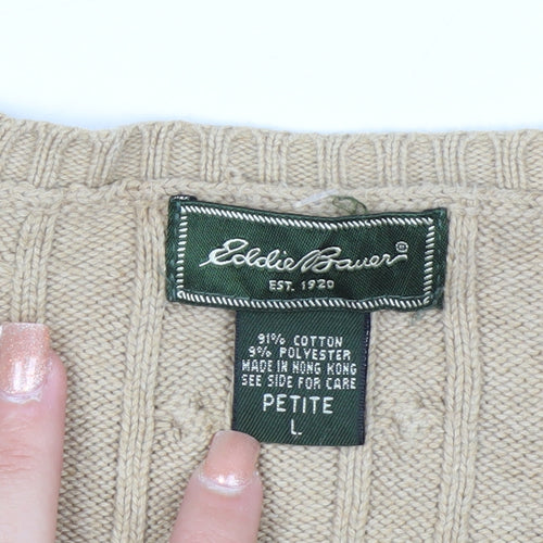 Eddie Bauer Women’s Beige Cable-Knit Cardigan Petite L Cotton Blend