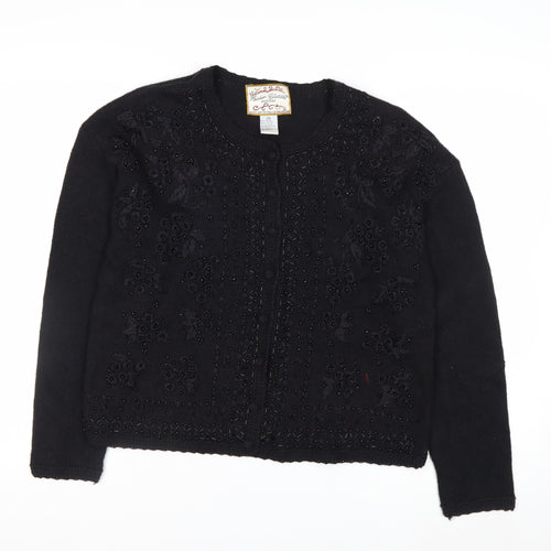 Heirloom Collectibles Womens Black Petite M Beaded Cardigan Jumper