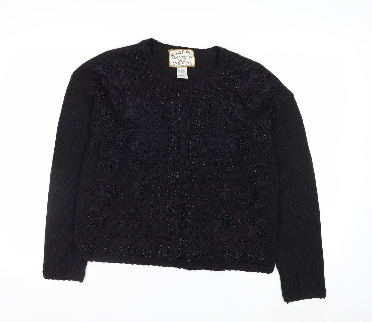 Heirloom Collectibles Womens Black Petite M Beaded Cardigan Jumper