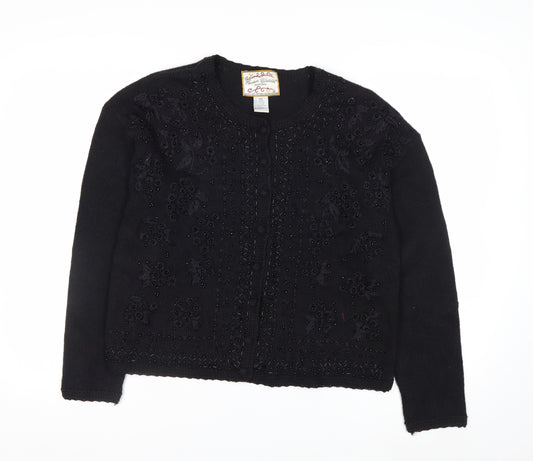 Heirloom Collectibles Womens Black Petite M Beaded Cardigan Jumper