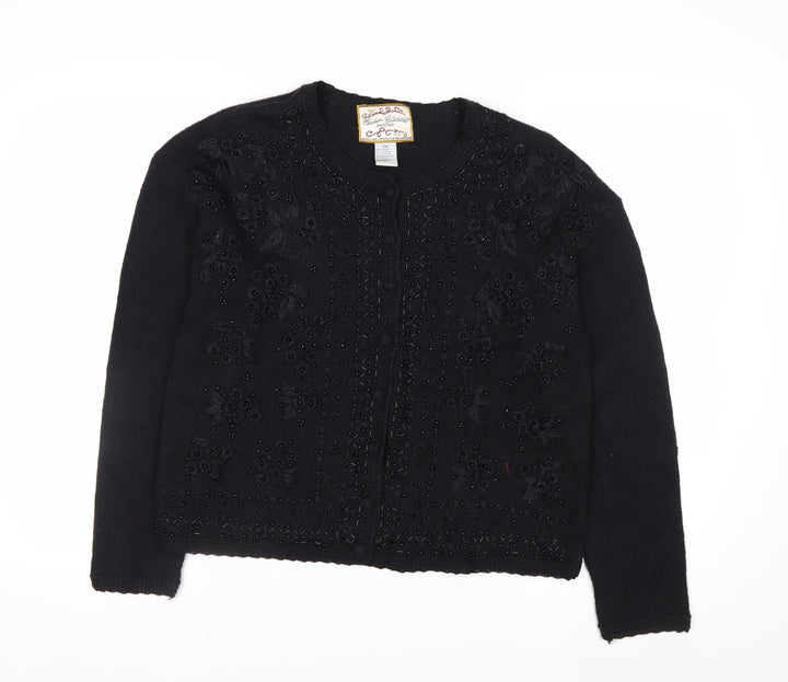 Heirloom Collectibles Womens Black Petite M Beaded Cardigan Jumper