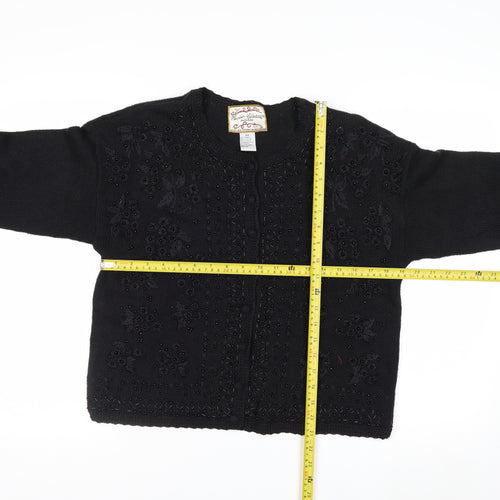 Heirloom Collectibles Womens Black Petite M Beaded Cardigan Jumper