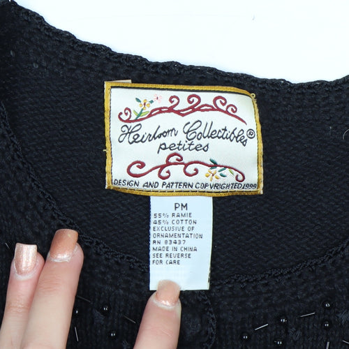 Heirloom Collectibles Womens Black Petite M Beaded Cardigan Jumper