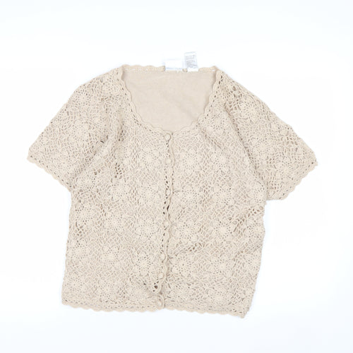 Jaclyn Smith Women Beige Crochet Cardigan Short Sleeve S