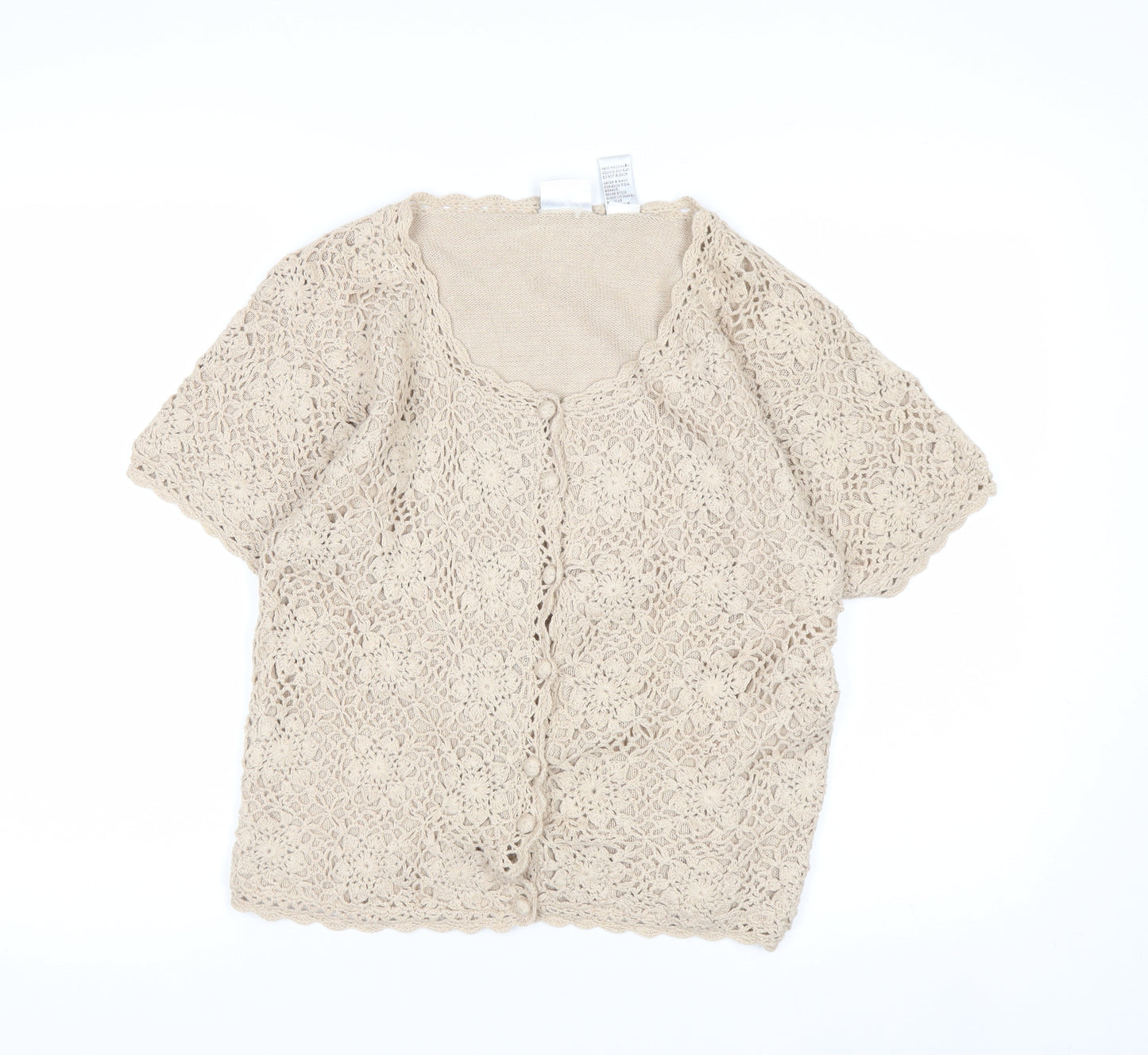 Jaclyn Smith Women Beige Crochet Cardigan Short Sleeve S