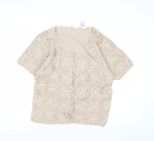 Jaclyn Smith Women Beige Crochet Cardigan Short Sleeve S