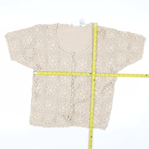 Jaclyn Smith Women Beige Crochet Cardigan Short Sleeve S