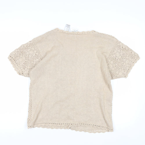 Jaclyn Smith Women Beige Crochet Cardigan Short Sleeve S