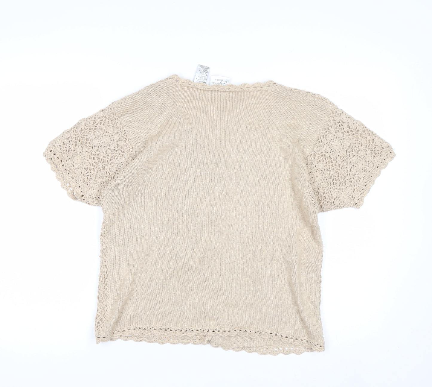 Jaclyn Smith Women Beige Crochet Cardigan Short Sleeve S