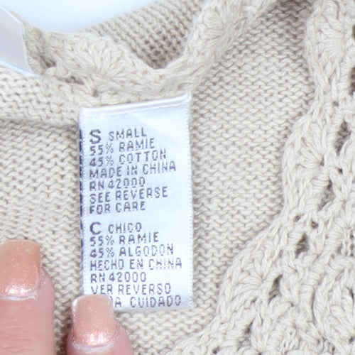 Jaclyn Smith Women Beige Crochet Cardigan Short Sleeve S