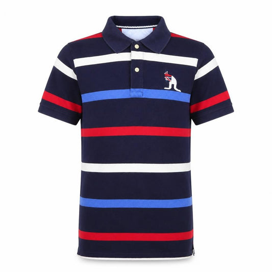 Front view of Juliano Furerino Men's Blue Striped Cotton Polo Shirt, size S