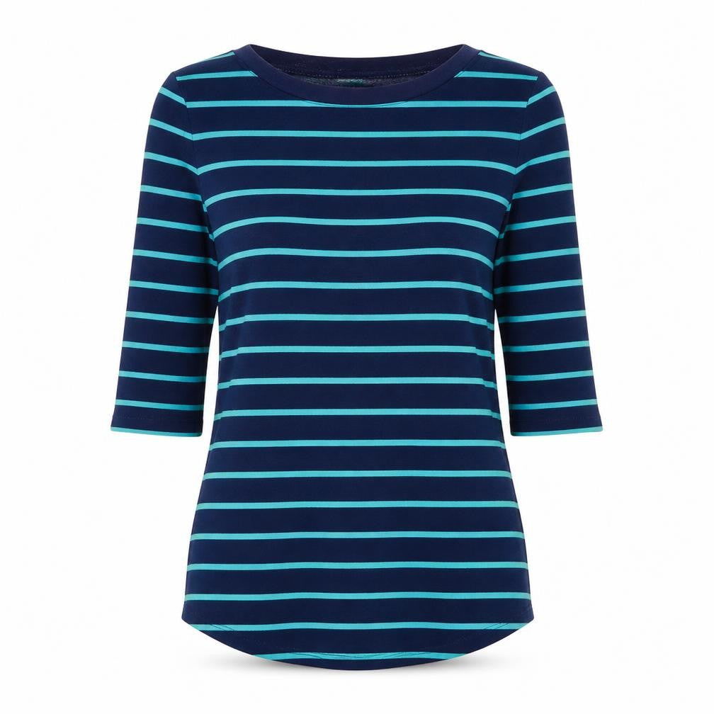 Arabella & Addison Women's Blue Striped 3/4 Sleeve T-Shirt Size 10