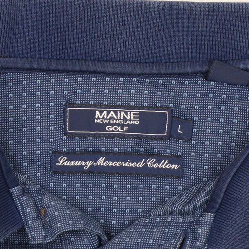 Maine New England Men's Blue Cotton Golf Polo Shirt L