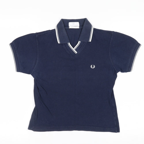 Fred Perry Women's Blue Cotton Polo Shirt Size 8 Classic V-Neck
