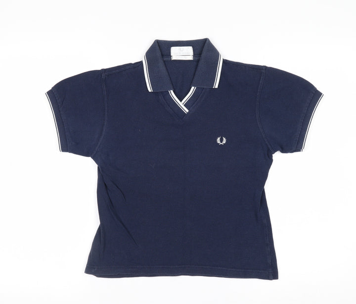 Fred Perry Women's Blue Cotton Polo Shirt Size 8 Classic V-Neck