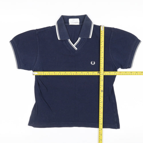 Fred Perry Women's Blue Cotton Polo Shirt Size 8 Classic V-Neck