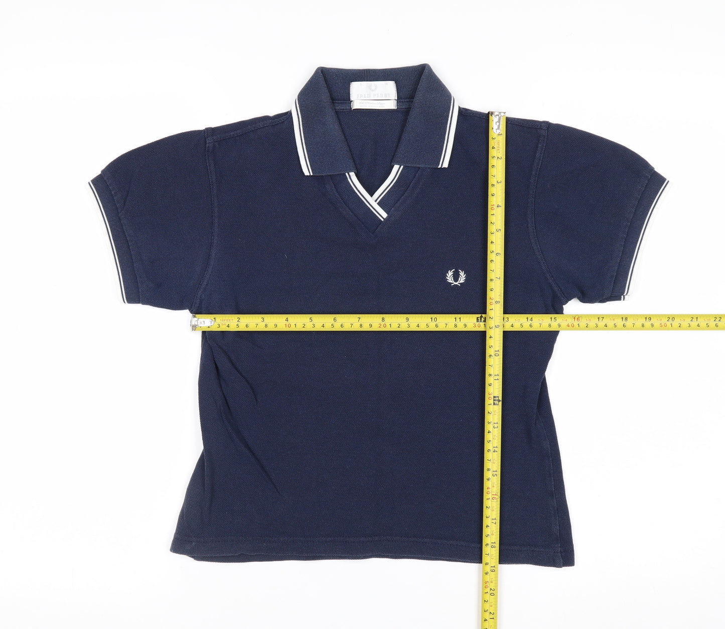 Fred Perry Women's Blue Cotton Polo Shirt Size 8 Classic V-Neck