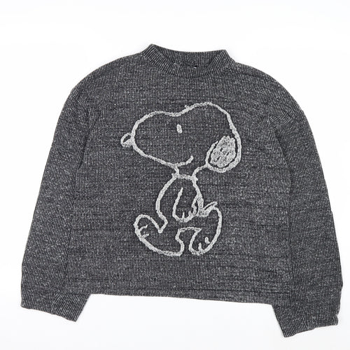 Zara Women’s Grey Snoopy Knit Pullover Jumper Size 12 Mock Neck