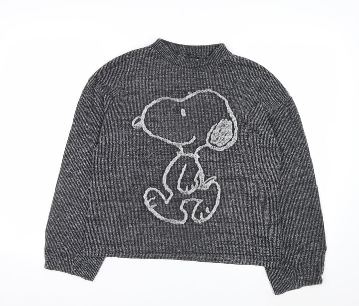 Zara Women’s Grey Snoopy Knit Pullover Jumper Size 12 Mock Neck