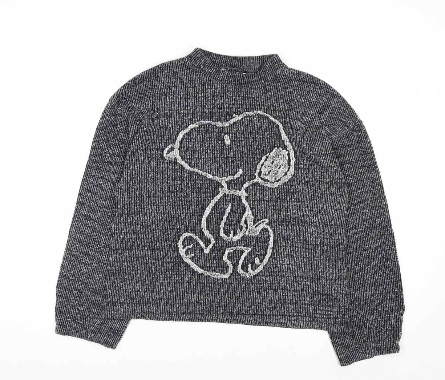 Zara Women’s Grey Snoopy Knit Pullover Jumper Size 12 Mock Neck