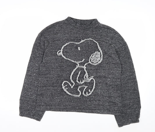 Zara Women’s Grey Snoopy Knit Pullover Jumper Size 12 Mock Neck
