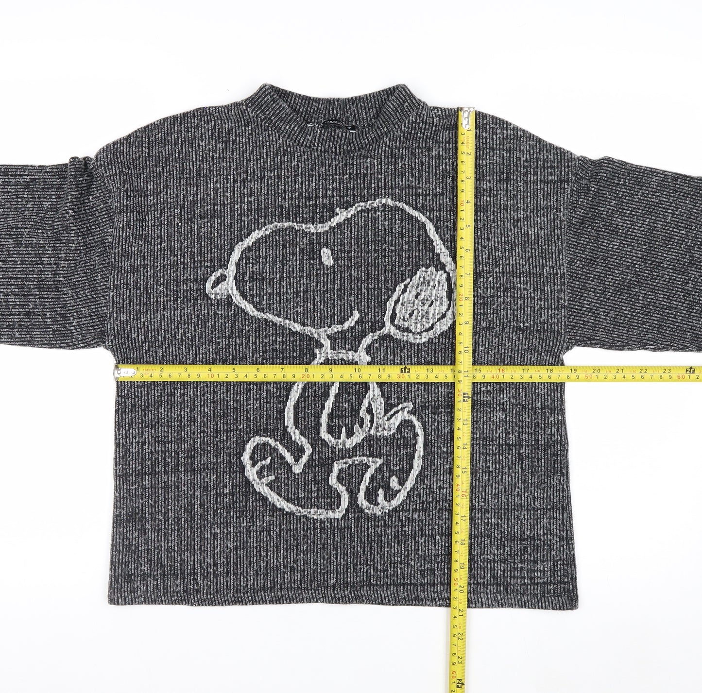 Zara Women’s Grey Snoopy Knit Pullover Jumper Size 12 Mock Neck