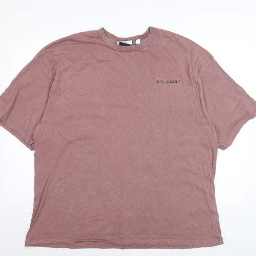 Collusion Men’s Mauve 2XL Cotton Oversized Crew Neck T-Shirt