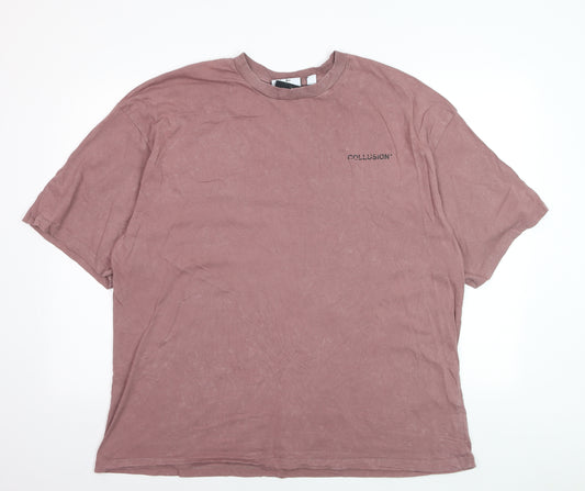 Collusion Men’s Mauve 2XL Cotton Oversized Crew Neck T-Shirt