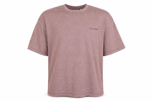 Front view of Collusion Men’s Mauve 2XL Cotton Oversized Crew Neck T-Shirt