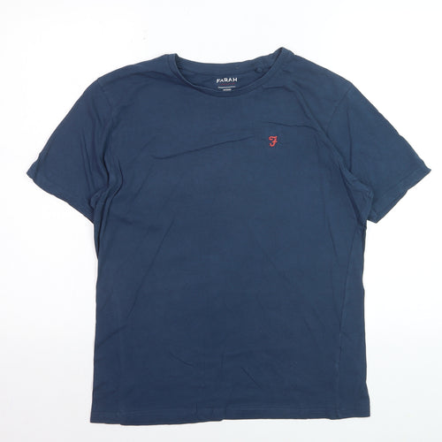 Farah Men's Blue Cotton Crew Neck T-Shirt Medium