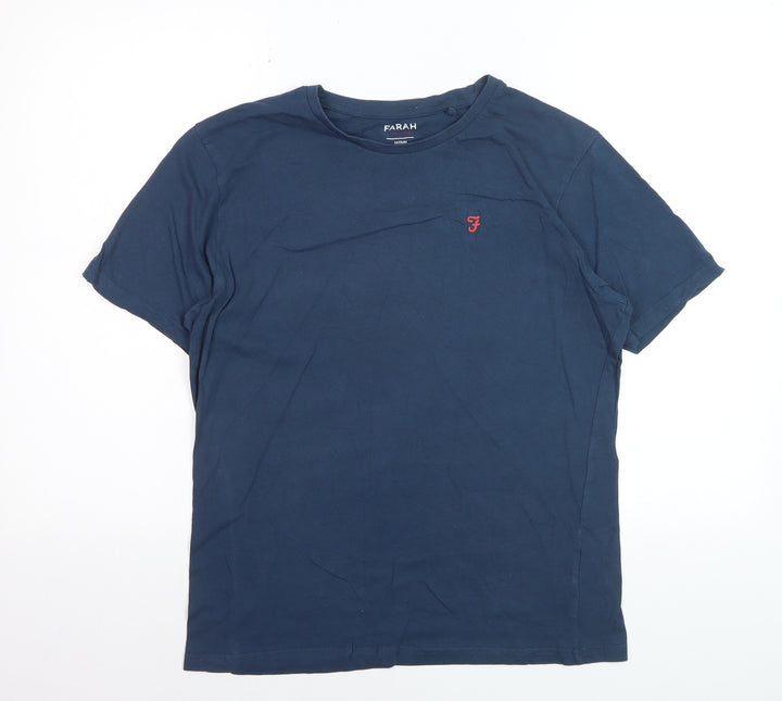 Farah Men's Blue Cotton Crew Neck T-Shirt Medium