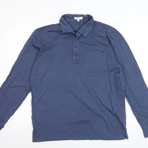 Reiss Mens Blue Long Sleeve Cotton Polo Shirt Size L