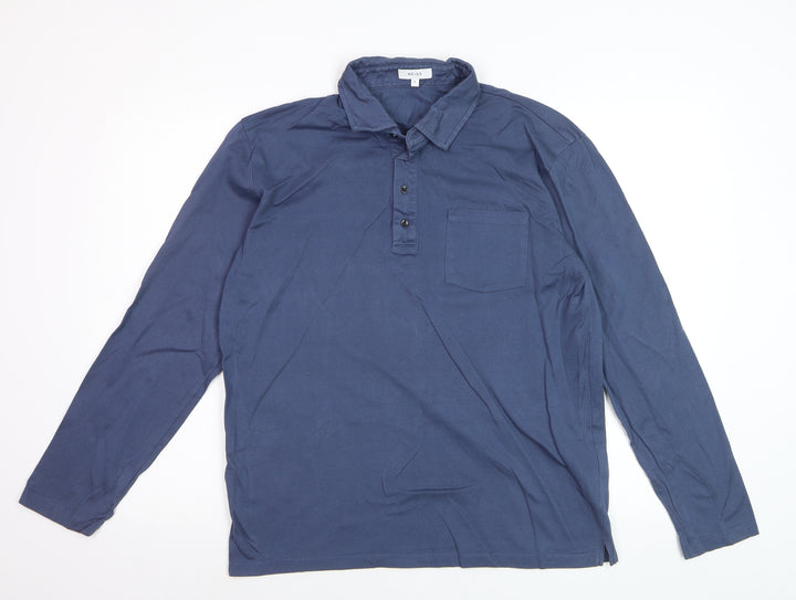 Reiss Mens Blue Long Sleeve Cotton Polo Shirt Size L