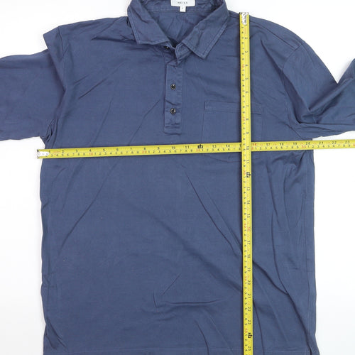 Reiss Mens Blue Long Sleeve Cotton Polo Shirt Size L