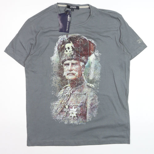 Trussardi Action Men's Grey Graphic Military Art Cotton T-Shirt M