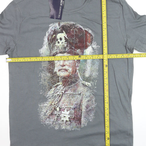 Trussardi Action Men's Grey Graphic Military Art Cotton T-Shirt M