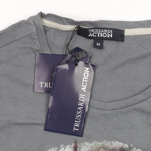 Trussardi Action Men's Grey Graphic Military Art Cotton T-Shirt M