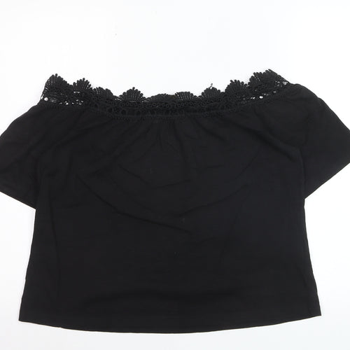 Lipsy Women Black Off Shoulder Lace Trim Blouse Size 10