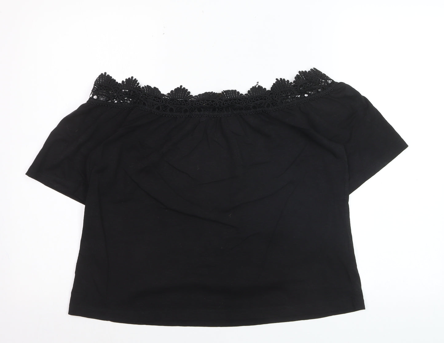 Lipsy Women Black Off Shoulder Lace Trim Blouse Size 10